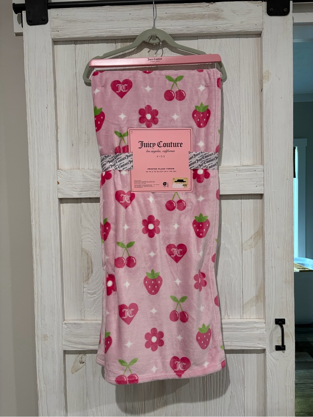 Juicy Couture Pink Strawberry & Cherry Plush Pajama Throw